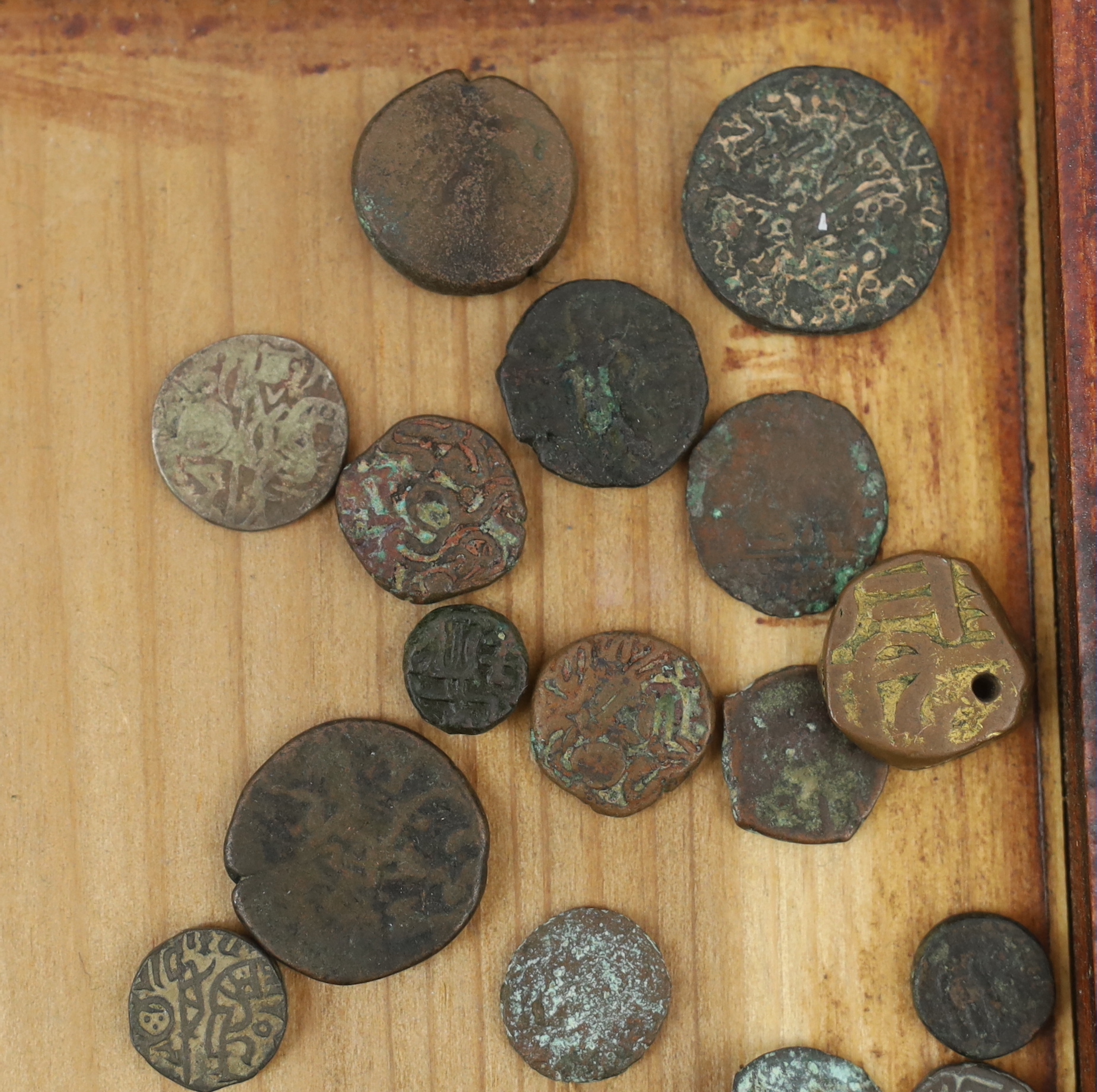 Bactrian and Indo-Greek Kingdom coins, Apollodotos I (180-160 BC) square drachm, 2.4g, Menander (155-130BC), four drachm, 2.3 and 2.46g, Antimachus II drachm (174-165BC) (6) together with various Indian copper coins, inc